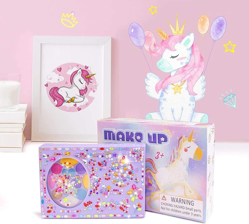 Tomons Trucchi bambina, lavabile, veri, completi, trucchi per bambina con strass autoadesivi, giochi per bambina 3 4 5 6 7 8 9-12 anni, viola