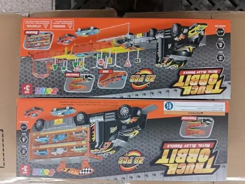 JOYIN Camion Trasportatore Macchinine Giocattolo per Bambini, 12 Veicoli Giocattolo in Metallo Pressofuso, Giocattolo da Corsa su Strada Pieghevole con luci e Suoni, Regalo per 3 Anni in su