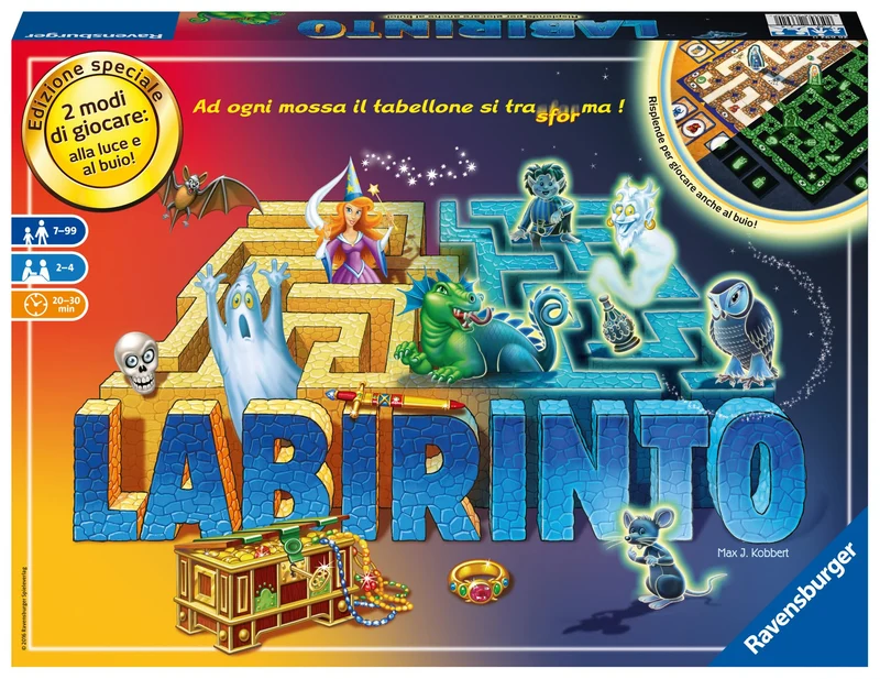 Ravensburger - Labirinto Glow in The Dark, Gioco da Tavolo per Tutta la Famiglia, 2-4 Giocatori, Idea Regalo per Bambini 7+ Anni, Edizione in Italiano