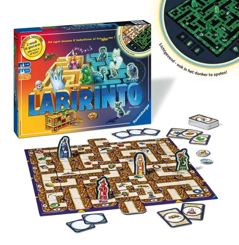 Ravensburger - Labirinto Glow in The Dark, Gioco da Tavolo per Tutta la Famiglia, 2-4 Giocatori, Idea Regalo per Bambini 7+ Anni, Edizione in Italiano