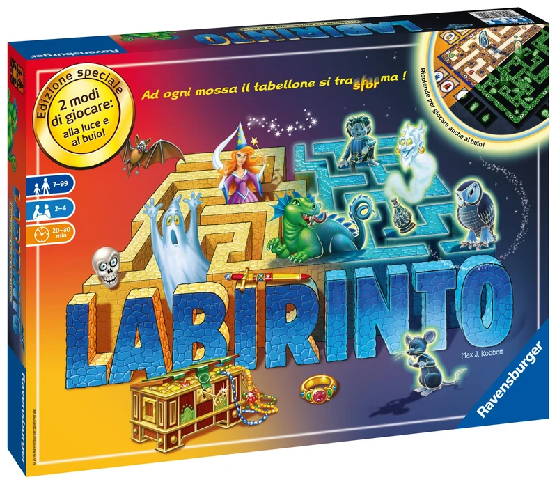 Ravensburger - Labirinto Glow in The Dark, Gioco da Tavolo per Tutta la Famiglia, 2-4 Giocatori, Idea Regalo per Bambini 7+ Anni, Edizione in Italiano