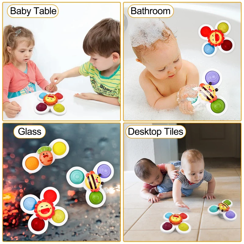 Fousenuk 3 Pezzi Spinner Bambini, Gioco Giochi Seggiolone Ventosa, Ventosa Spinner Giocattoli, Giocattolo per Ventosa, Ventose Girevoli Giocattoli per Bambini,Giocattoli Sensoriali per Bambini
