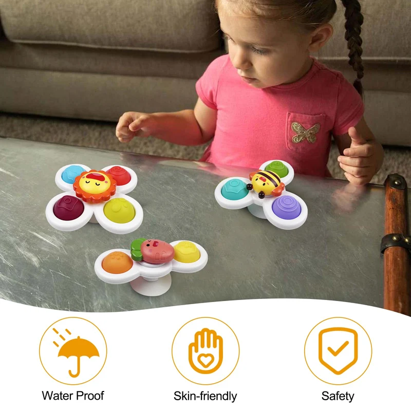 Fousenuk 3 Pezzi Spinner Bambini, Gioco Giochi Seggiolone Ventosa, Ventosa Spinner Giocattoli, Giocattolo per Ventosa, Ventose Girevoli Giocattoli per Bambini,Giocattoli Sensoriali per Bambini