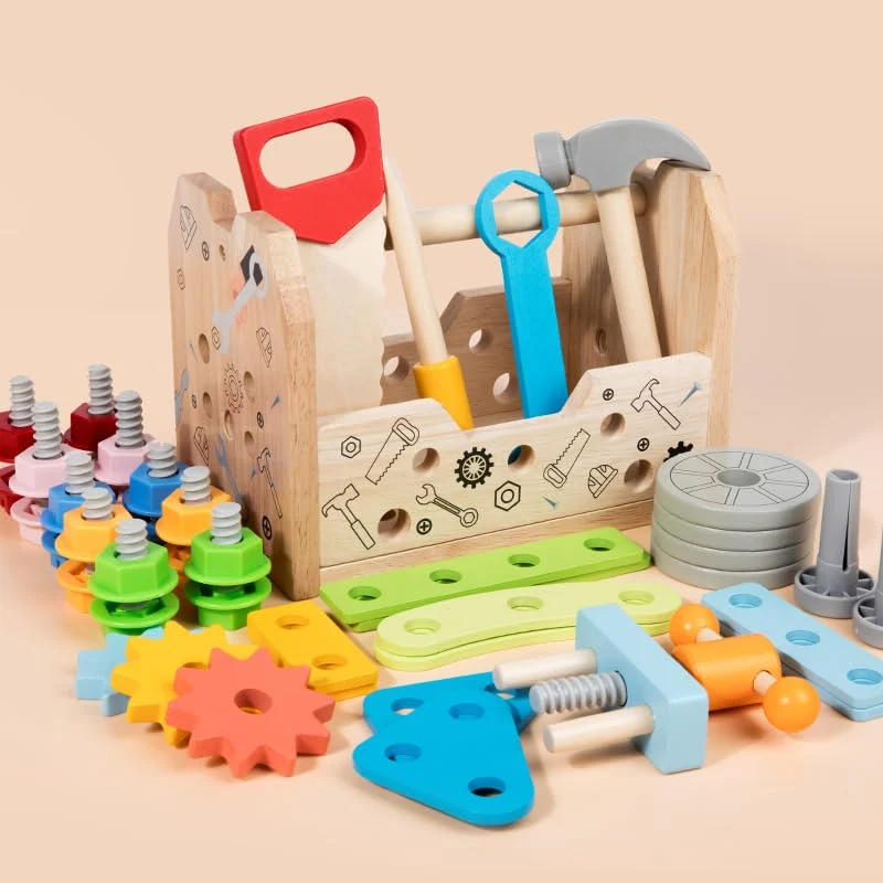 Cassetta Attrezzi Bambini Giochi in Legno Giochi Bambini 2 Anni, Banco da Lavoro, Costruzioni per Bambini Giochi Interattivi Educativi Regalo Bimbo 2 3 4 Anni Attrezzi Giocattolo Bambini (52 Pezzi)