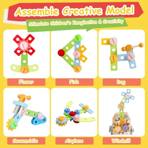 Cassetta Attrezzi Bambini Giochi in Legno Giochi Bambini 2 Anni, Banco da Lavoro, Costruzioni per Bambini Giochi Interattivi Educativi Regalo Bimbo 2 3 4 Anni Attrezzi Giocattolo Bambini (52 Pezzi)