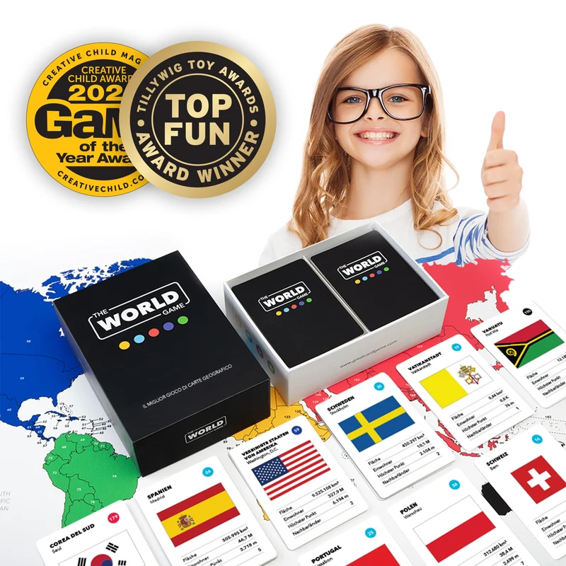 The World Game - Gioco di Carte Geografia - Gioco da Tavolo Educativo per Bambini, Famiglie e Adulti - Un Gioco di Società per Ragazzi e Ragazze sul Mundo - In Italiano