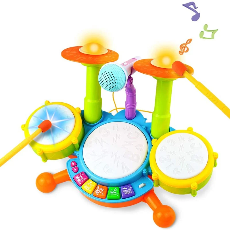 Tamburo Giochi Bambini 1 Anno - Strumenti Musicali Giocattoli Bambino 1 2 Anno Batteria Bambini Elettronico con Filastrocche Neonati Idea Natale Regalo Gioco Bambino Bimba 1 2 Anno Anni