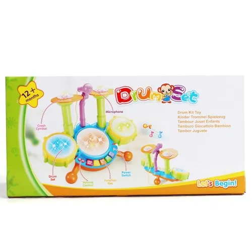 Tamburo Giochi Bambini 1 Anno - Strumenti Musicali Giocattoli Bambino 1 2 Anno Batteria Bambini Elettronico con Filastrocche Neonati Idea Natale Regalo Gioco Bambino Bimba 1 2 Anno Anni