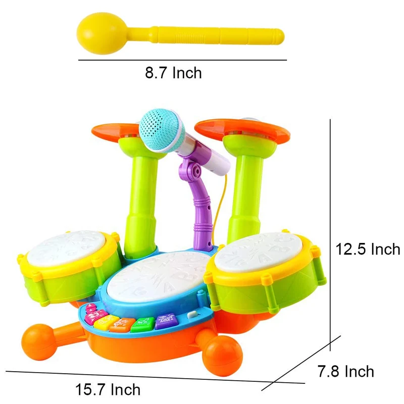 Tamburo Giochi Bambini 1 Anno - Strumenti Musicali Giocattoli Bambino 1 2 Anno Batteria Bambini Elettronico con Filastrocche Neonati Idea Natale Regalo Gioco Bambino Bimba 1 2 Anno Anni