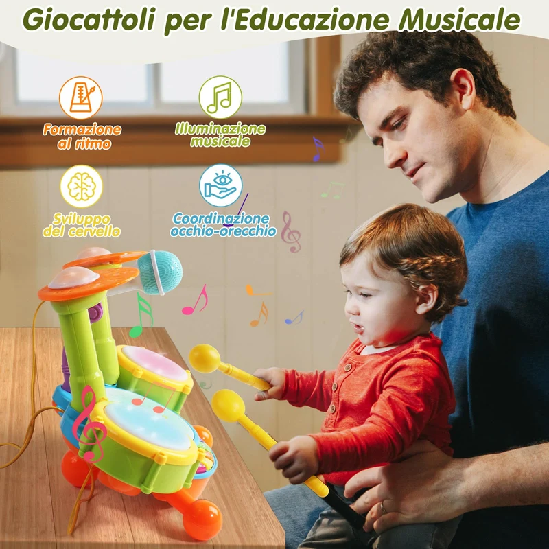 Tamburo Giochi Bambini 1 Anno - Strumenti Musicali Giocattoli Bambino 1 2 Anno Batteria Bambini Elettronico con Filastrocche Neonati Idea Natale Regalo Gioco Bambino Bimba 1 2 Anno Anni