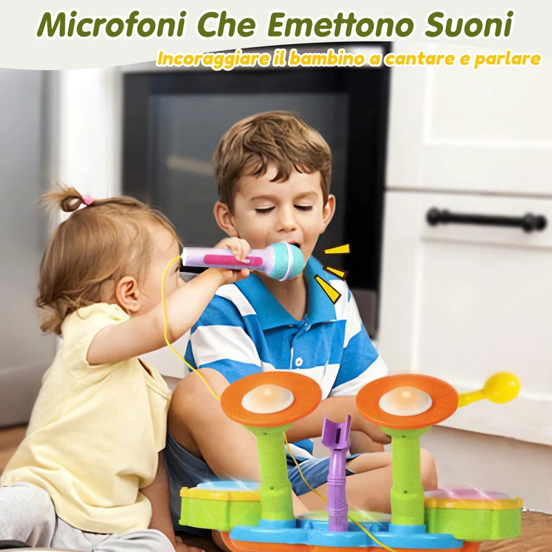 Tamburo Giochi Bambini 1 Anno - Strumenti Musicali Giocattoli Bambino 1 2 Anno Batteria Bambini Elettronico con Filastrocche Neonati Idea Natale Regalo Gioco Bambino Bimba 1 2 Anno Anni