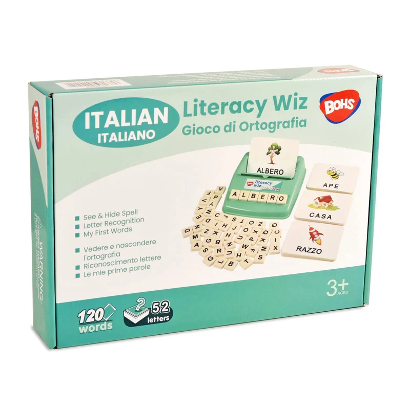 BOHS Juego de Ortografía en Italiano - Ve y Oculta la Ortografía - 60 Tarjetas Flash - Juguetes Educativos para el Aprendizaje de Idiomas en Preescolar