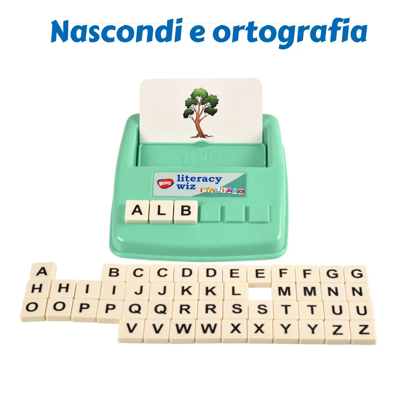 BOHS Juego de Ortografía en Italiano - Ve y Oculta la Ortografía - 60 Tarjetas Flash - Juguetes Educativos para el Aprendizaje de Idiomas en Preescolar
