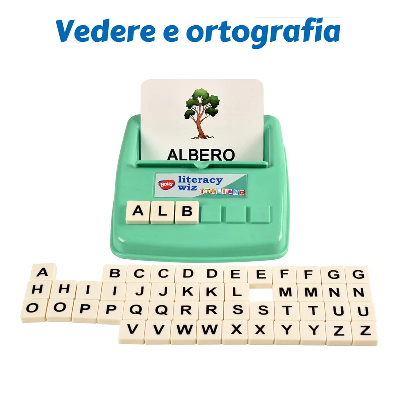 BOHS Juego de Ortografía en Italiano - Ve y Oculta la Ortografía - 60 Tarjetas Flash - Juguetes Educativos para el Aprendizaje de Idiomas en Preescolar