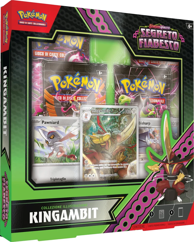 Collezione illustrazione Kingambit dell’espansione Scarlatto e Violetto - Segreto Fiabesco del GCC Pokémon (1 carta promozionale olografica, 2 carte olografiche e 4 buste di espansione), italiano
