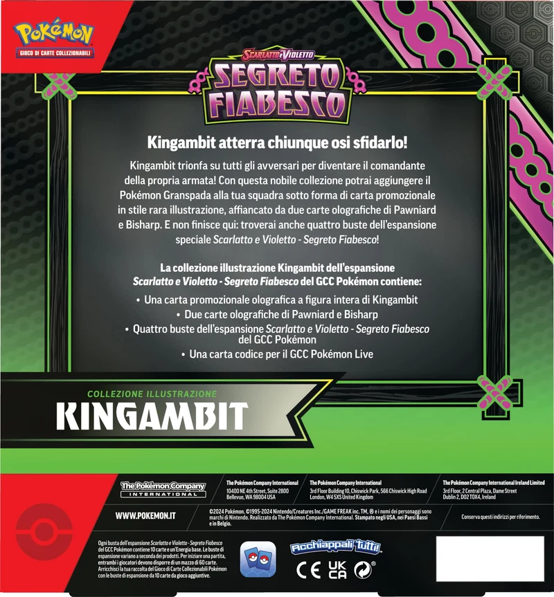 Collezione illustrazione Kingambit dell’espansione Scarlatto e Violetto - Segreto Fiabesco del GCC Pokémon (1 carta promozionale olografica, 2 carte olografiche e 4 buste di espansione), italiano
