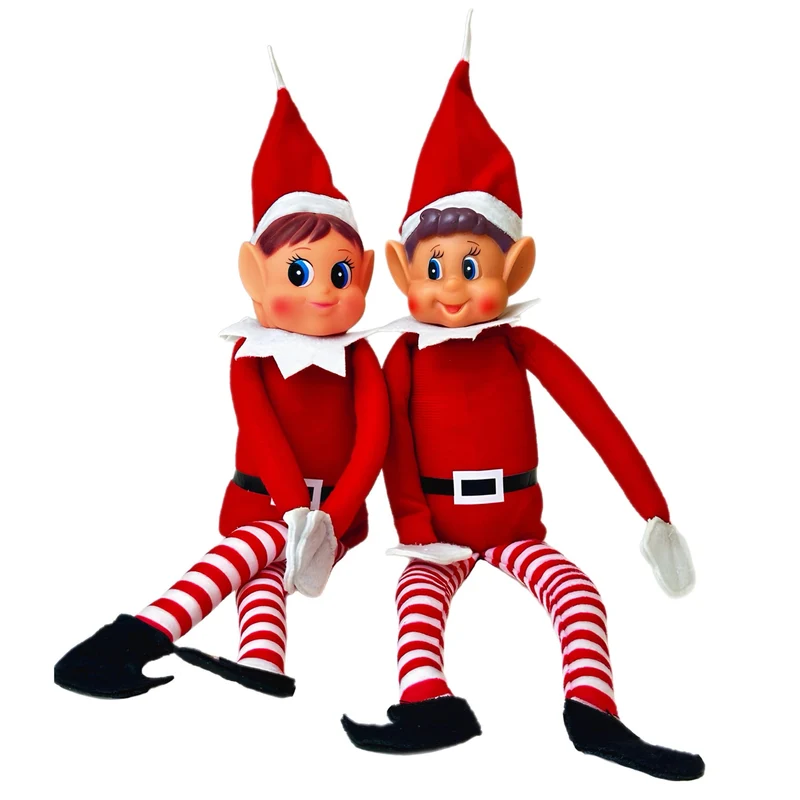 GLOW - Set di 2 elfi natalizi giocosi con corpo morbido, viso in vinile, impugnatura in velcro, elfi che si comportano male per Natale, famiglia, elfi, elfie, elfi, giocattolo per ragazzi e ragazze