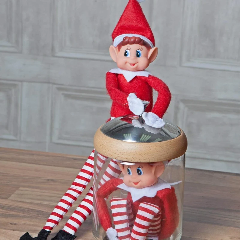GLOW - Set di 2 elfi natalizi giocosi con corpo morbido, viso in vinile, impugnatura in velcro, elfi che si comportano male per Natale, famiglia, elfi, elfie, elfi, giocattolo per ragazzi e ragazze
