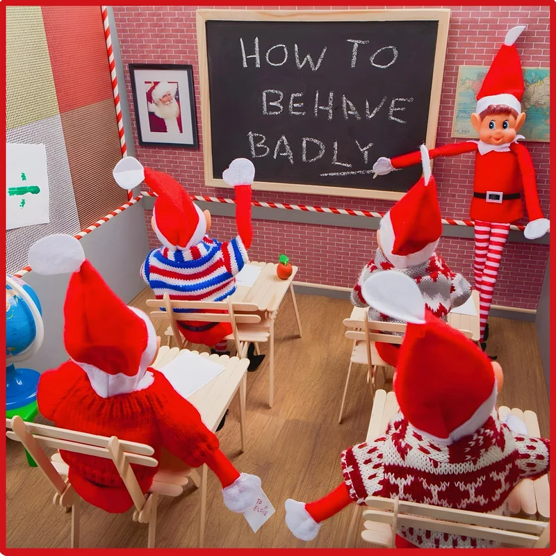 GLOW - Set di 2 elfi natalizi giocosi con corpo morbido, viso in vinile, impugnatura in velcro, elfi che si comportano male per Natale, famiglia, elfi, elfie, elfi, giocattolo per ragazzi e ragazze