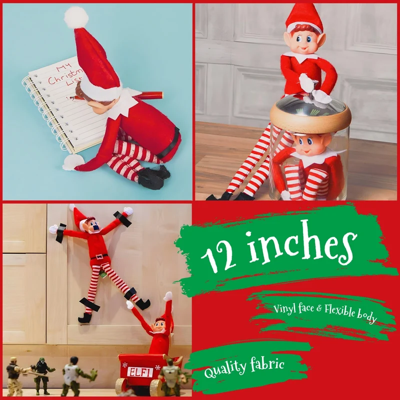 GLOW - Set di 2 elfi natalizi giocosi con corpo morbido, viso in vinile, impugnatura in velcro, elfi che si comportano male per Natale, famiglia, elfi, elfie, elfi, giocattolo per ragazzi e ragazze