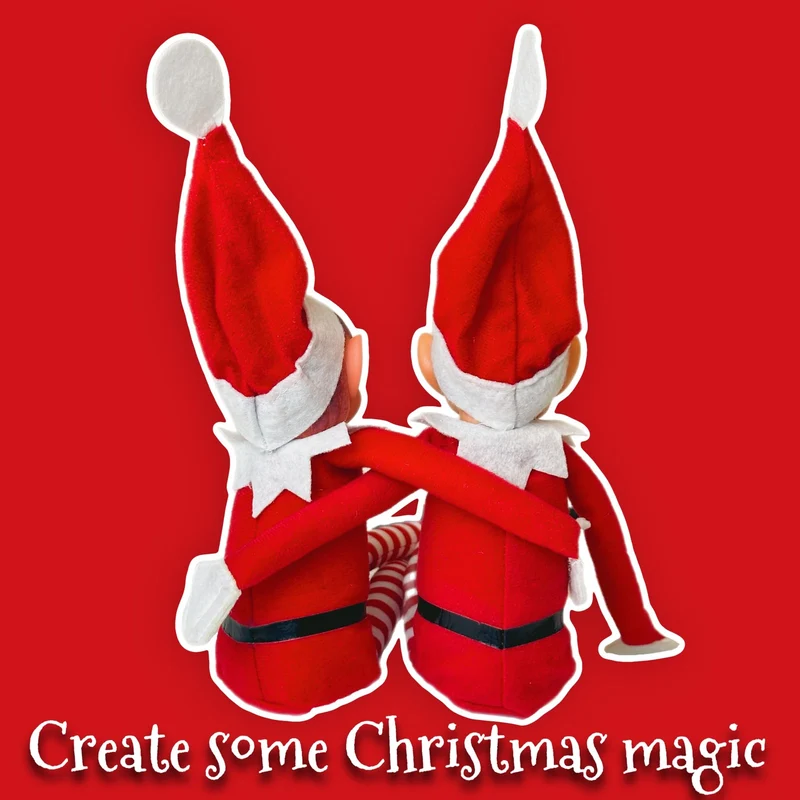 GLOW - Set di 2 elfi natalizi giocosi con corpo morbido, viso in vinile, impugnatura in velcro, elfi che si comportano male per Natale, famiglia, elfi, elfie, elfi, giocattolo per ragazzi e ragazze