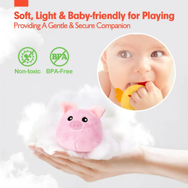 hahaland Animali di Peluche per Neonato 6-12 mesi, 6 mini Animali da Fattoria con Suoni, Palla Neonato con Sonaglio, Montessori 6 mesi, Regalo Bambino