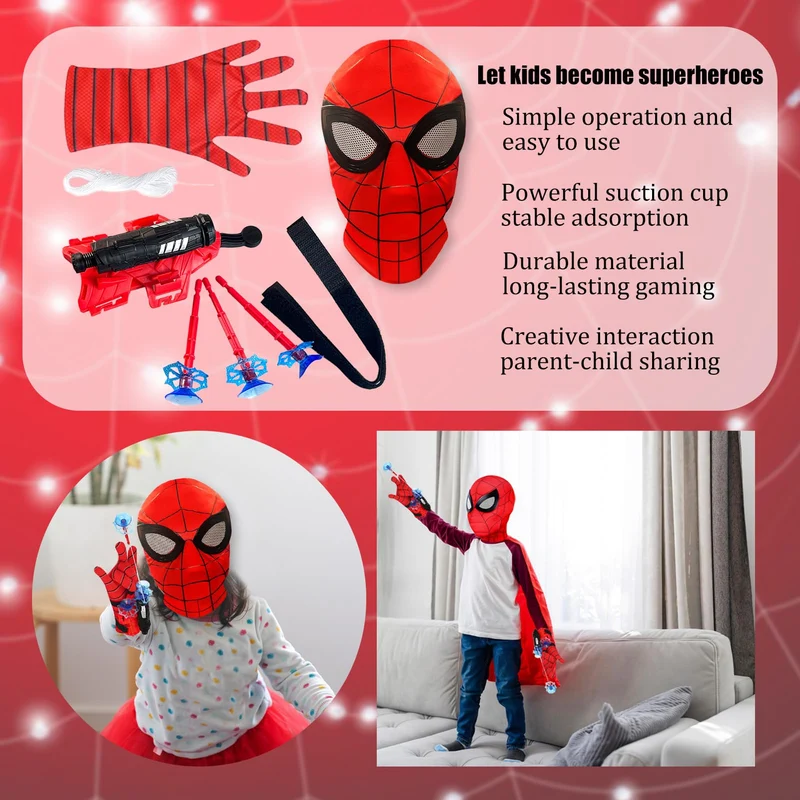 TKGEOUE Set di 2 Launcher Glove, Launcher Gloves e Maschera,Spider Launcher Glove,Guanti Launcher per Giochi, Spiderman Glove Launcher Set,Spider Web Launcher Toy