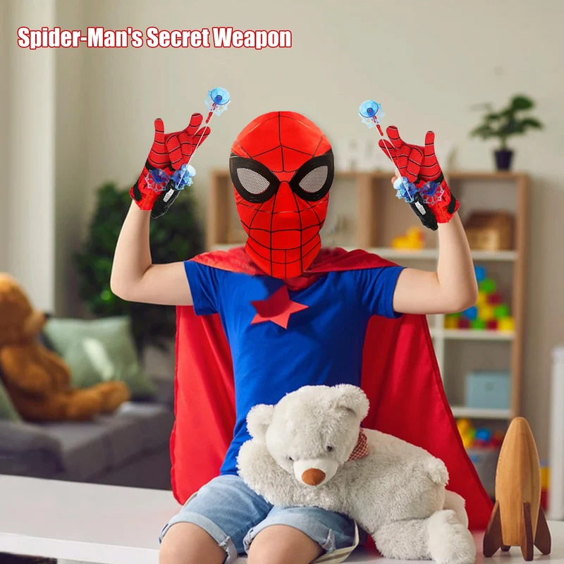 TKGEOUE Set di 2 Launcher Glove, Launcher Gloves e Maschera,Spider Launcher Glove,Guanti Launcher per Giochi, Spiderman Glove Launcher Set,Spider Web Launcher Toy