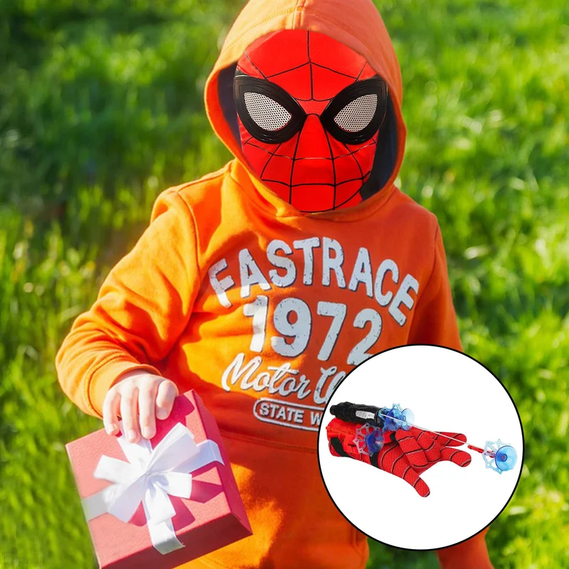 TKGEOUE Set di 2 Launcher Glove, Launcher Gloves e Maschera,Spider Launcher Glove,Guanti Launcher per Giochi, Spiderman Glove Launcher Set,Spider Web Launcher Toy