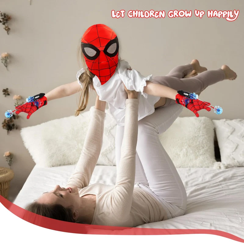 TKGEOUE Set di 2 Launcher Glove, Launcher Gloves e Maschera,Spider Launcher Glove,Guanti Launcher per Giochi, Spiderman Glove Launcher Set,Spider Web Launcher Toy