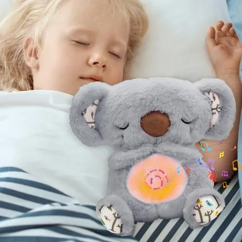 PQKL-party Lontra Che Respira, Koala Peluche Che Respira, Koala Che Respira, Peluche Koala, Peluche Koala con Luci Musicali e Respirazione Ritmic, Regali di Compleanno per Ragazze e Ragazzi(Grigio)