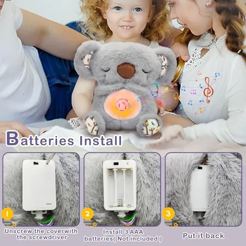PQKL-party Lontra Che Respira, Koala Peluche Che Respira, Koala Che Respira, Peluche Koala, Peluche Koala con Luci Musicali e Respirazione Ritmic, Regali di Compleanno per Ragazze e Ragazzi(Grigio)