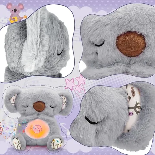 PQKL-party Lontra Che Respira, Koala Peluche Che Respira, Koala Che Respira, Peluche Koala, Peluche Koala con Luci Musicali e Respirazione Ritmic, Regali di Compleanno per Ragazze e Ragazzi(Grigio)