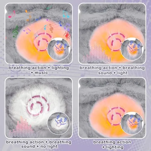 PQKL-party Lontra Che Respira, Koala Peluche Che Respira, Koala Che Respira, Peluche Koala, Peluche Koala con Luci Musicali e Respirazione Ritmic, Regali di Compleanno per Ragazze e Ragazzi(Grigio)