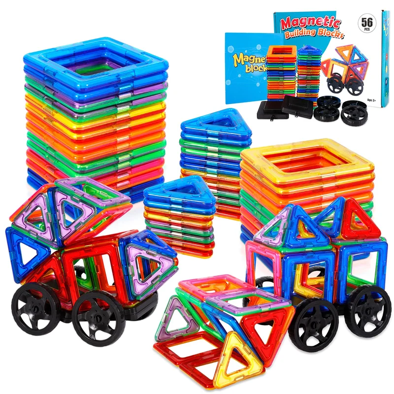AOUVT 56 Pcs Costruzioni Magnetiche，Costruzioni Magnetiche Giochi Bambini，Divertente Giocattolo da Costruzione Educativo，Scelta Regalo Perfetta per Ragazzi e Ragazze dai 3 Agli 8 Anni