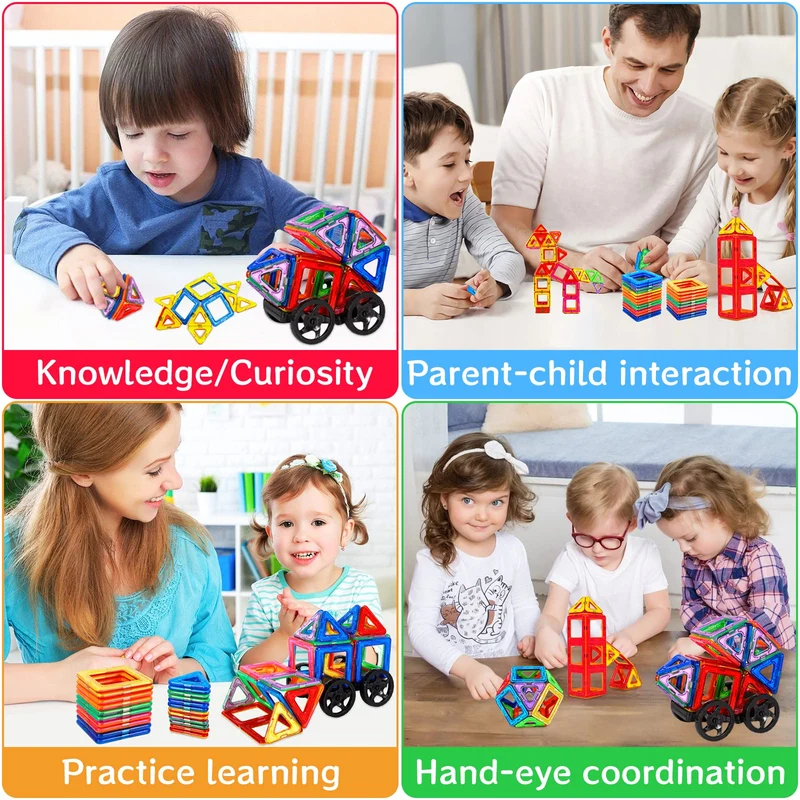 AOUVT 56 Pcs Costruzioni Magnetiche，Costruzioni Magnetiche Giochi Bambini，Divertente Giocattolo da Costruzione Educativo，Scelta Regalo Perfetta per Ragazzi e Ragazze dai 3 Agli 8 Anni