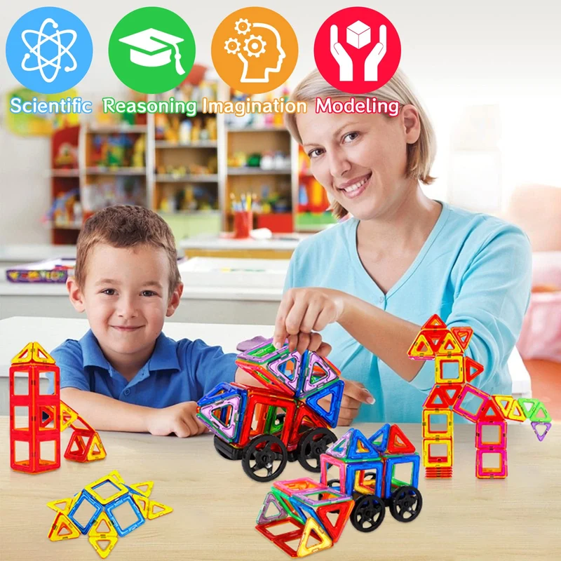 AOUVT 56 Pcs Costruzioni Magnetiche，Costruzioni Magnetiche Giochi Bambini，Divertente Giocattolo da Costruzione Educativo，Scelta Regalo Perfetta per Ragazzi e Ragazze dai 3 Agli 8 Anni