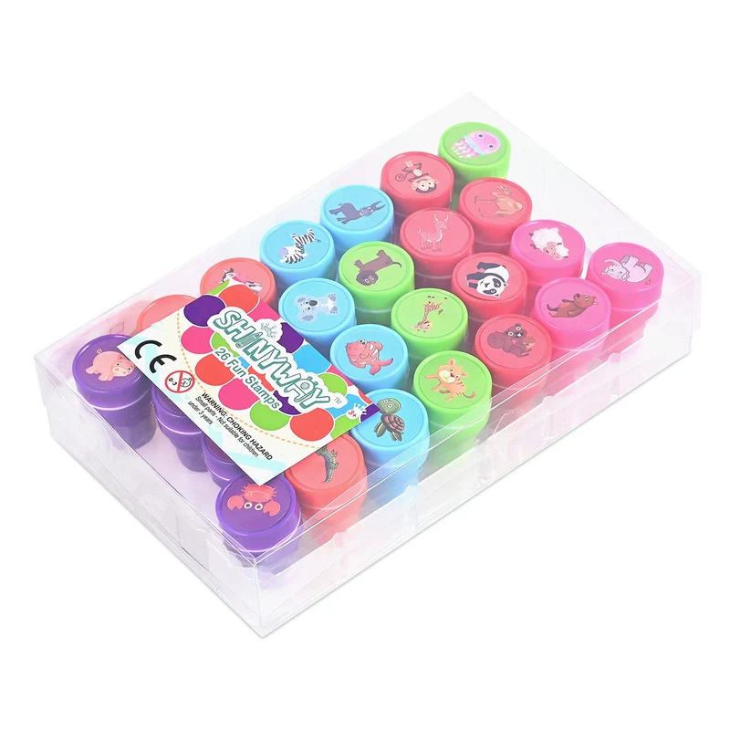 Faburo 26Pz Timbri Bambini Sigillo Animale, Cartoni Animati Kit Set di Strumenti Auto Inchiostrazione Timbri, Regali per Feste per Bambini