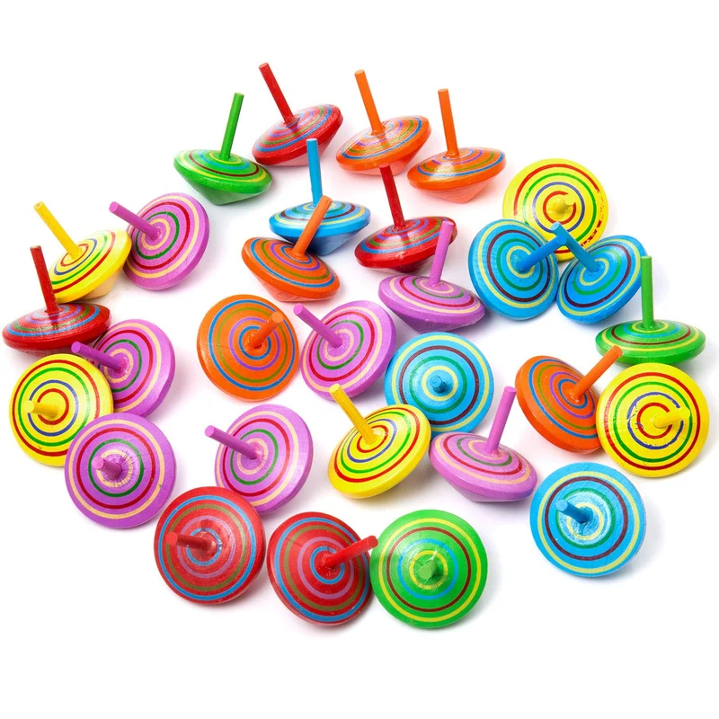 ZOEON 30 Pezzi Trottola in Legno, Giroscopio in Legno Colorati Artigianali Set per Bambini