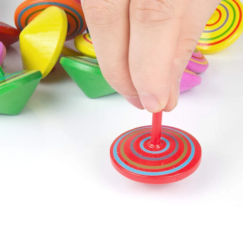 ZOEON 30 Pezzi Trottola in Legno, Giroscopio in Legno Colorati Artigianali Set per Bambini