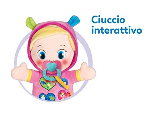 Baby Clementoni - Alice, la Mia Prima Bambola, Peluche Bambini 10+ Mesi, Centro Attività con Ciuccio e 3 Tasti per Imparare Forme, Numeri, Colori, Parole e Versi degli Animali, Lingua Italiana, 17201