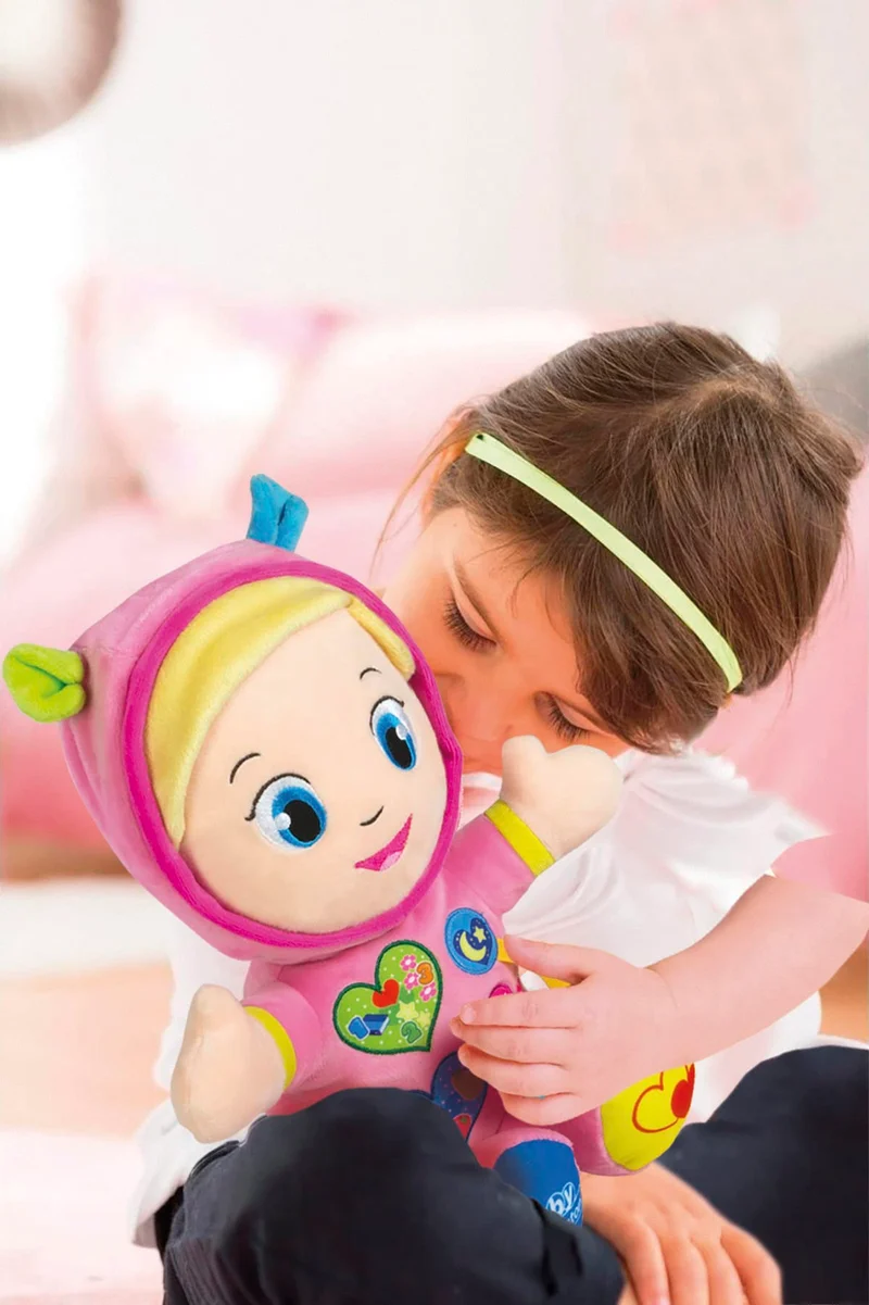 Baby Clementoni - Alice, la Mia Prima Bambola, Peluche Bambini 10+ Mesi, Centro Attività con Ciuccio e 3 Tasti per Imparare Forme, Numeri, Colori, Parole e Versi degli Animali, Lingua Italiana, 17201