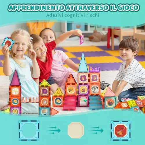 Gavgroom Costruzioni Magnetiche 80 Pezzi Colorati Costruzioni per Bambini 3 Anni Magneti Bambini con 1 Auto Tessere Magnetiche per Bambini da 3 4 5 6 7 8