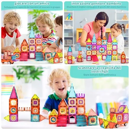 Gavgroom Costruzioni Magnetiche 80 Pezzi Colorati Costruzioni per Bambini 3 Anni Magneti Bambini con 1 Auto Tessere Magnetiche per Bambini da 3 4 5 6 7 8