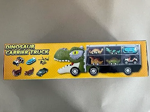 JOYIN 13 Pcs Dinosaur Toy Car Transporter for Kids, con 12 veicoli dinosauro retrattili, 1 camion trasporto dinosauri giocattolo con musica, suoni, luci, 1 elicottero