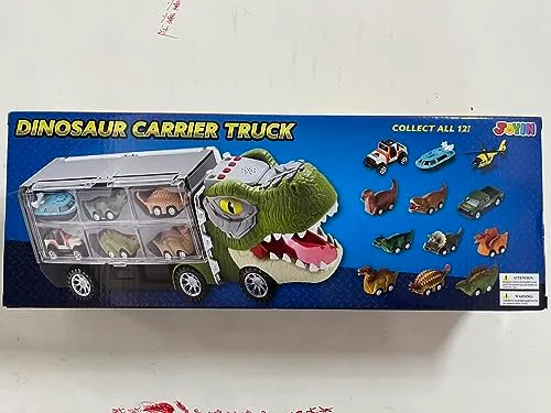 JOYIN 13 Pcs Dinosaur Toy Car Transporter for Kids, con 12 veicoli dinosauro retrattili, 1 camion trasporto dinosauri giocattolo con musica, suoni, luci, 1 elicottero