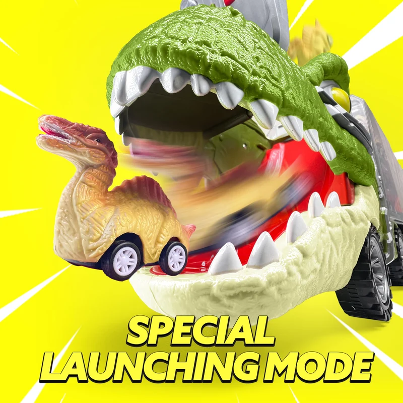 JOYIN 13 Pcs Dinosaur Toy Car Transporter for Kids, con 12 veicoli dinosauro retrattili, 1 camion trasporto dinosauri giocattolo con musica, suoni, luci, 1 elicottero