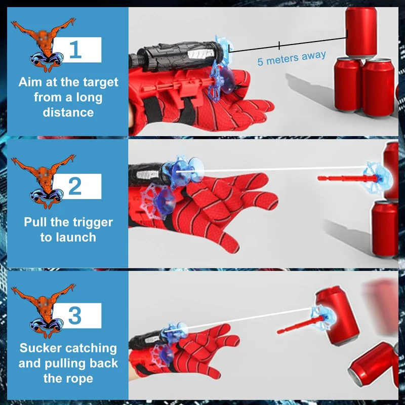 Launcher Glove, Spiderm Guanti per Bambino, Spider Launcher Guanto con con Spiderm Maschera, Guanti Launcher per Giochi, Spider Web Launcher Toy, Cosplay Giocattoli da Polso Se (A)
