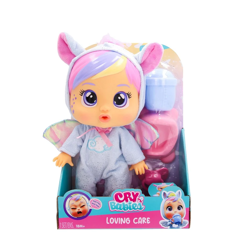 Cry Babies Loving Care Fantasy Jenna | Bambola interattiva che piange lacrime vere, con pigiama intercambiabili - Bambola giocattolo funzionale per bambini dai 18 mesi in su