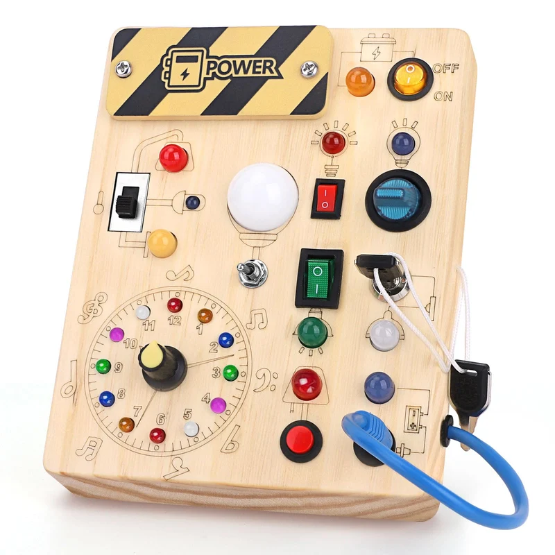 Giochi Montessori 1 anno per Bambini Montessori Busy Board Giochi Legno con 10 Interruttori e 23 luci LED Giochi Sensoriali Giocattolo sensoriale di apprendimento Adatto per 1 2 3 4 anni Bambin